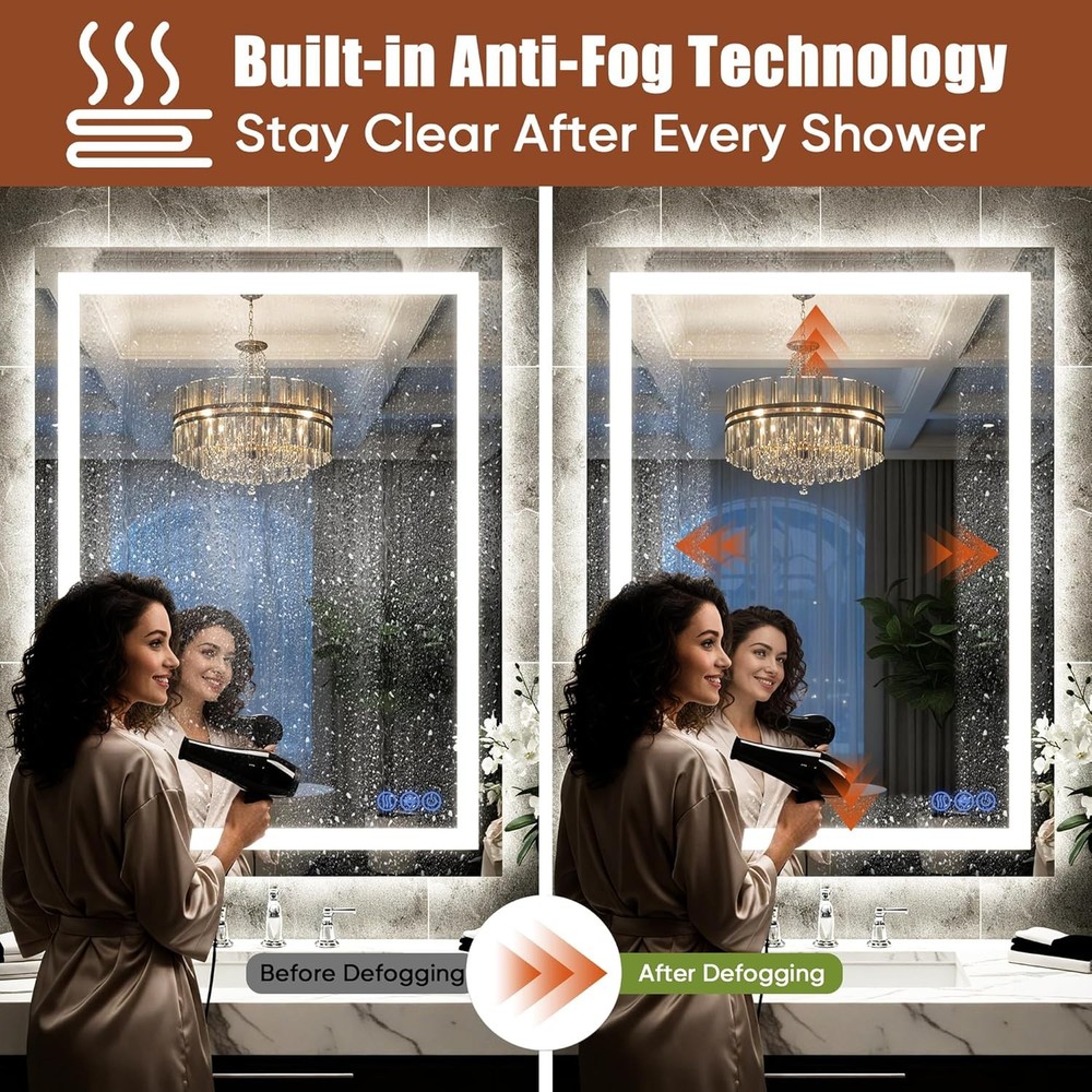 24"x32" LED Wall-Mounted Bathroom Mirror - Lighted & Dimmable Design