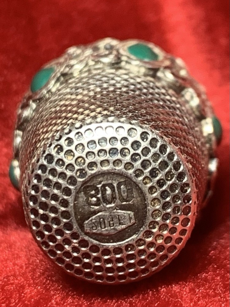 Antique 800 Silver Thimble w/ Green Cabochons