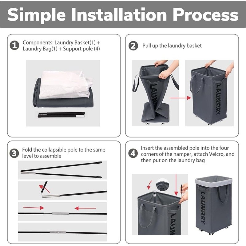 Lightweight Rolling Laundry Hamper W/ Removable Mesh Bag Sturdy Handle 4 Wheels