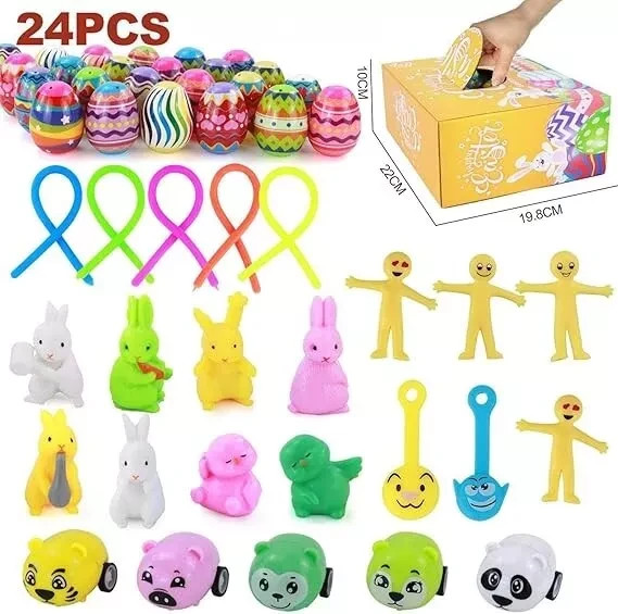 24 PCS Filled Easter Eggs with Fidget Toys, Prefilled Colourful Plastic