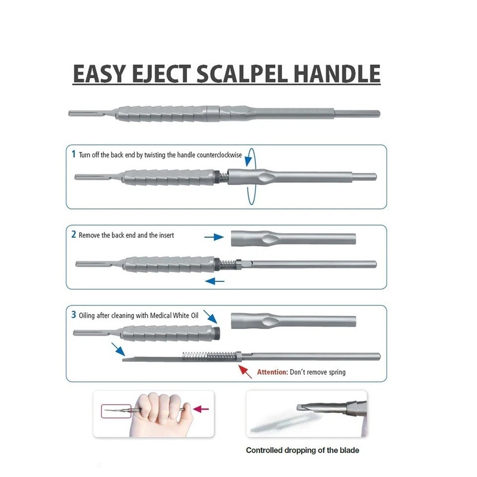 Push Scalpel Handle No 3 Easy Eject Dentist Dental Safe Push Blade Remover