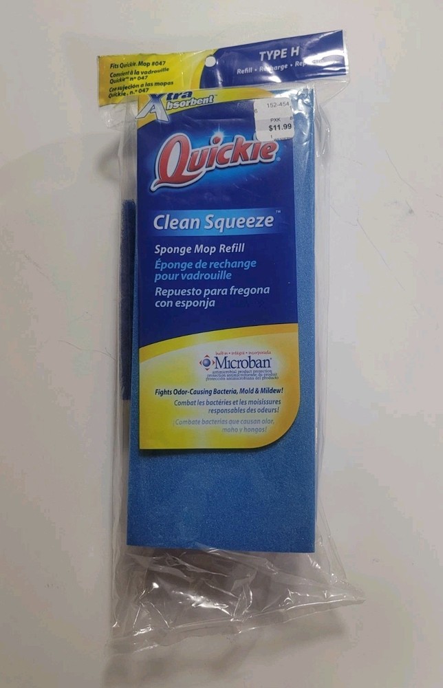 Quickie Clean Squeeze Type H Sponge Mop Refill Head #0472MB Microban Blue #047