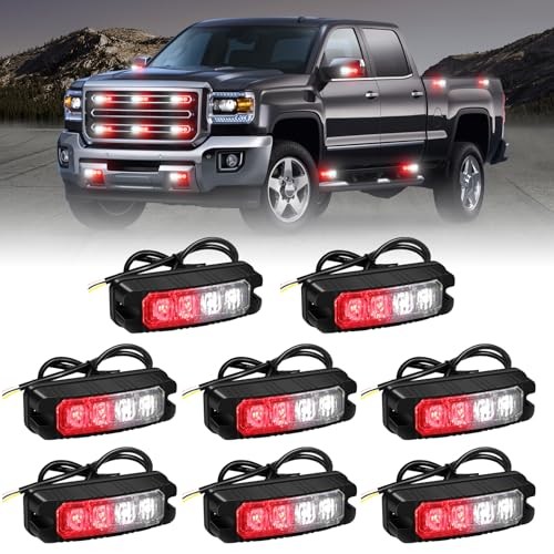 8PCS Sync Grill Emergency Lights 32 LED Red White Firefighter Lights Red/White