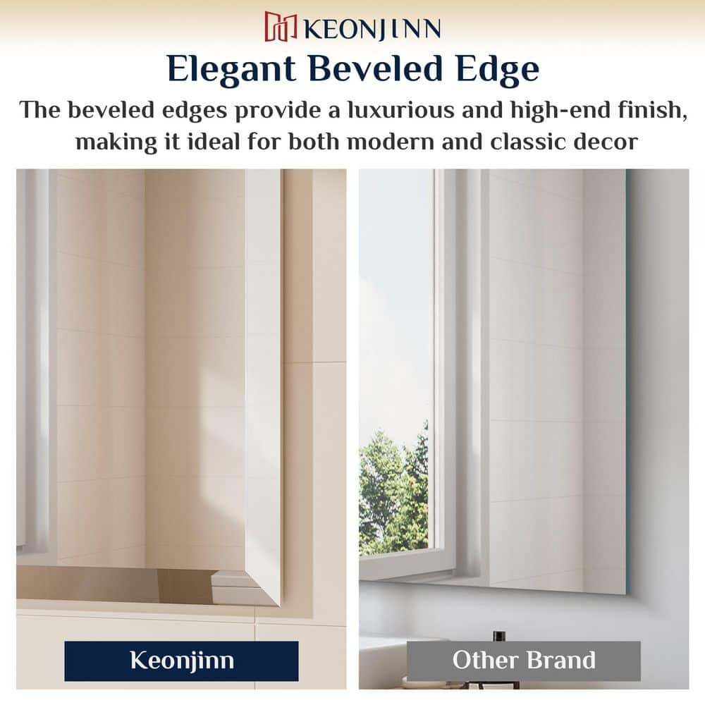 KeonJinn 24" W x 32" H Rectangular Beveled Frameless Wall Mount Bathroom Vanity