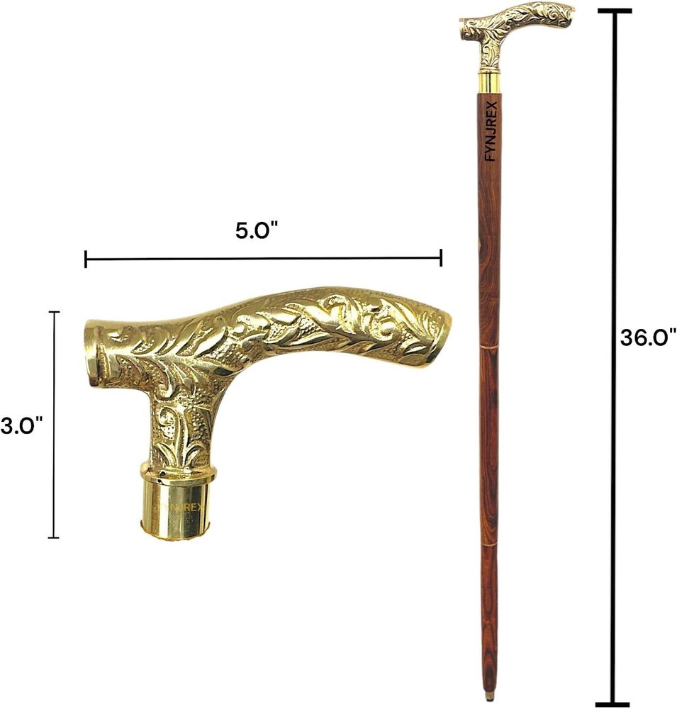 Nautical Brass Designer Embossed Handle Walking Stick - Ideal Unisex Gift.