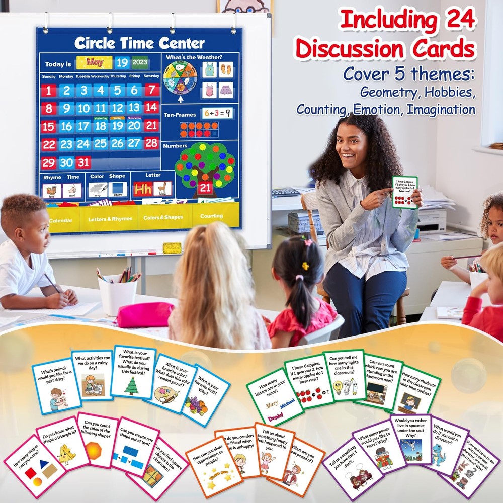 Circle Learning Time Center Pocket Chart Calendar Set, Educational Pocket Chart
