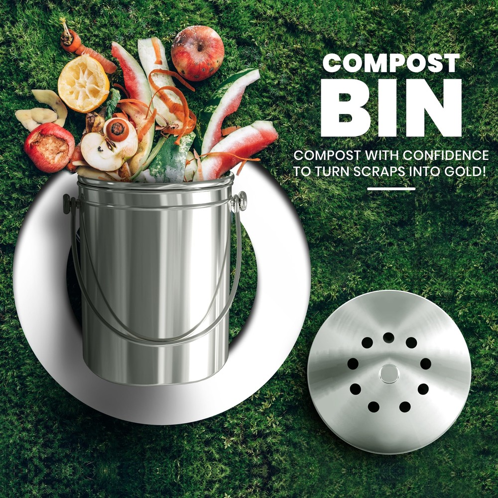 Utopia Kitchen 1.3 Gallon Compost Bin with Lid & Charcoal Filter