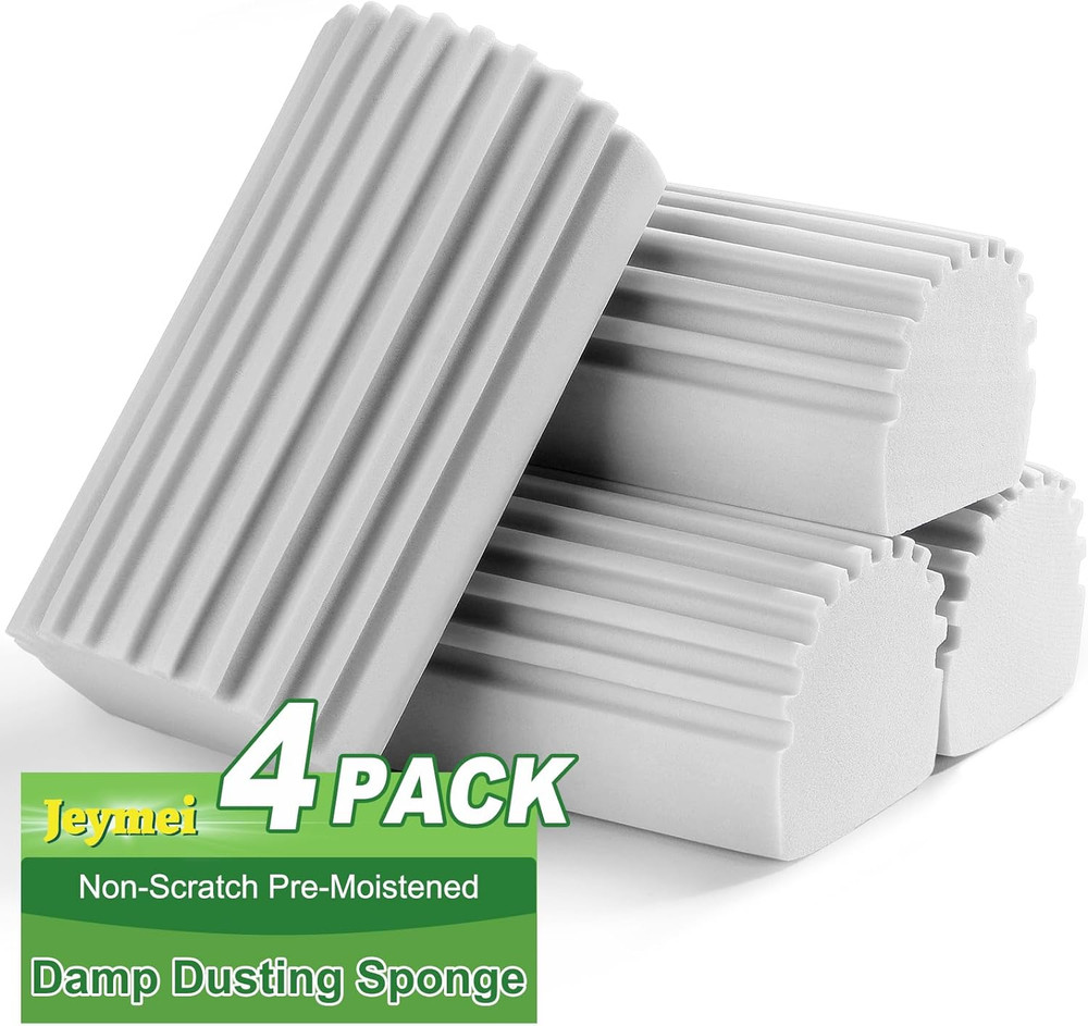 4-Pack Damp Clean Duster Sponge,Gray Damp Dusting Sponge,Duster Baseboard Cleane