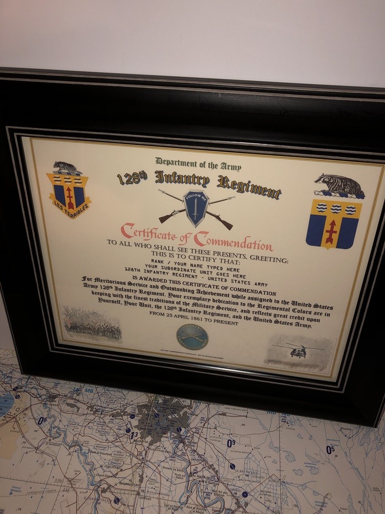 128TH INFANTRY REGIMENT / COMMEMORATIVE - CERTIFICATE OF COMMENDATION