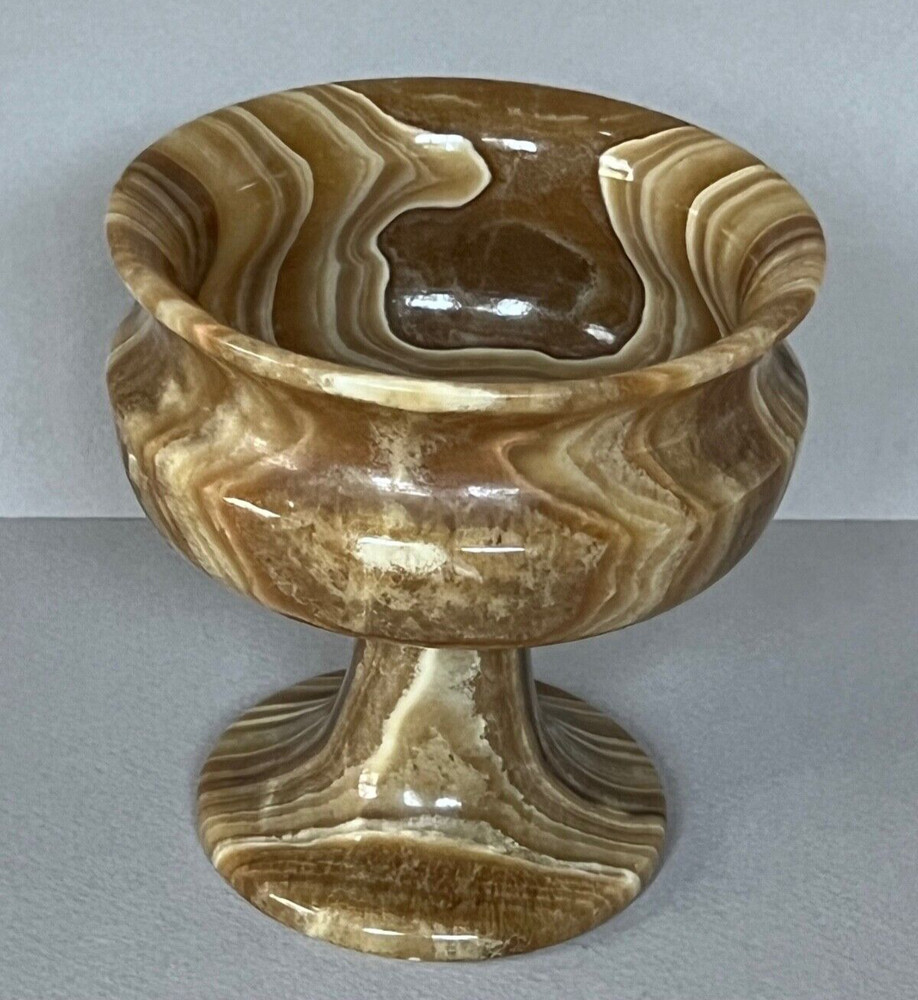 Vtg Genuine SOLID Heavy Polished ONYX MARBLE STONE Footed CONTAINER Home DECOR