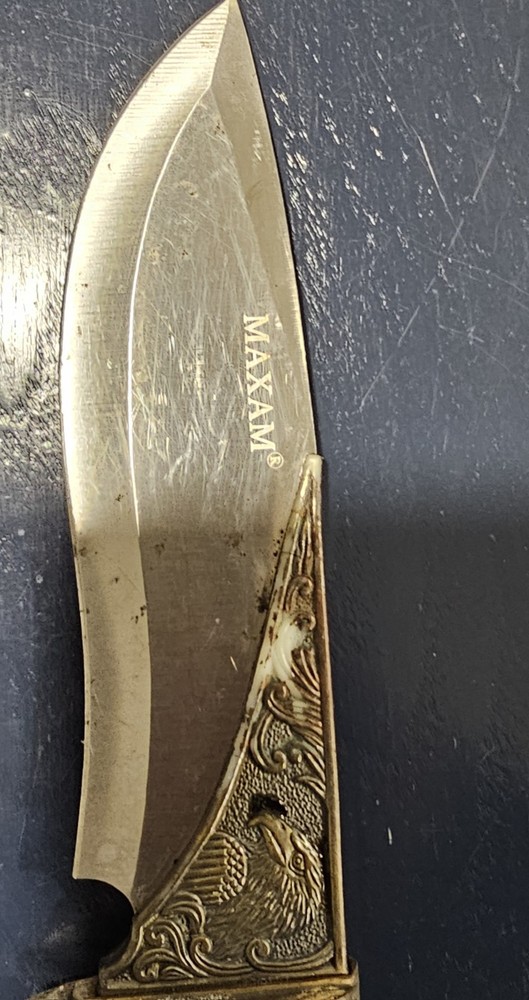 Maxam Hunting Bronze Colored Handle Knife With Eagle Inlay Loose