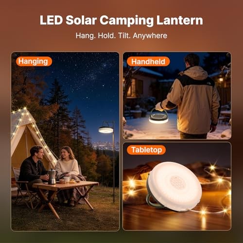 Solar Camping String Lights, 5400mAh/ 49.2FT/ 11 Modes Rechargeable Green