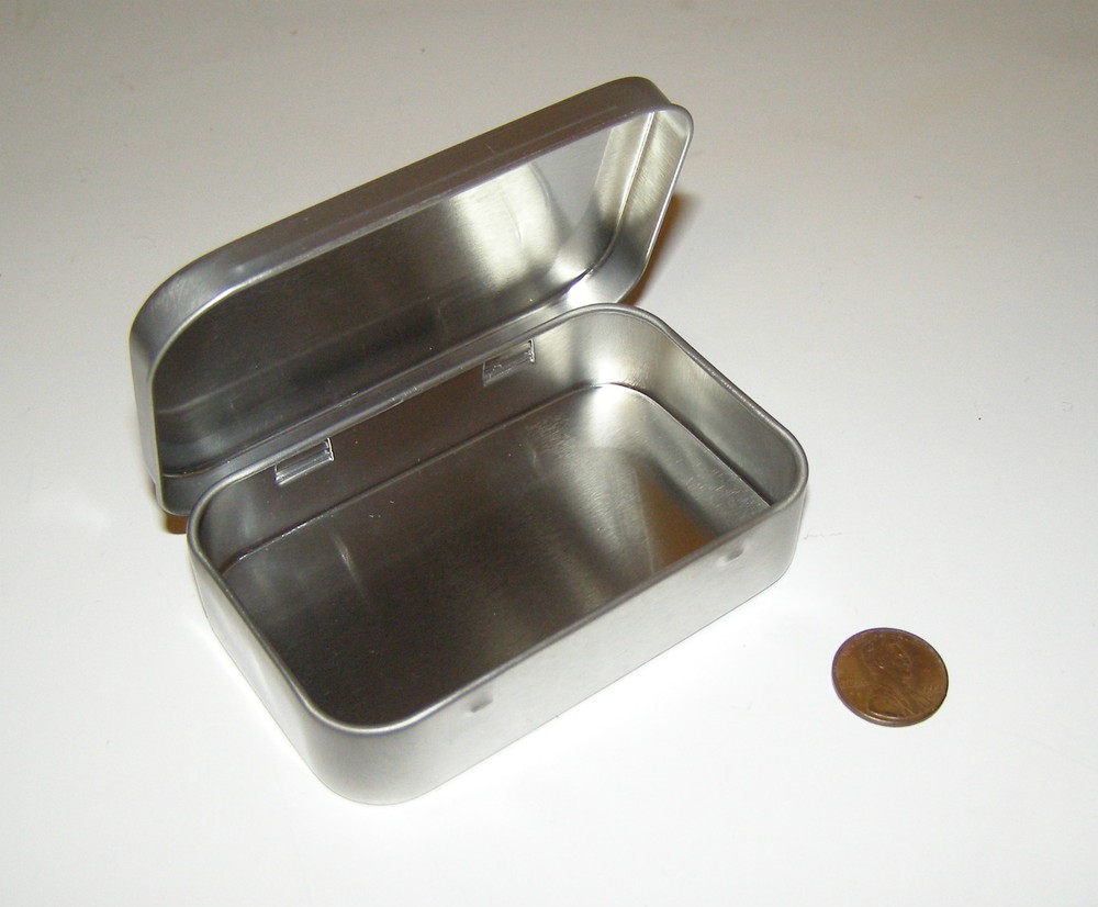 NEW 3 oz Shallow Rectangular Hinged Survival Tin Box Container - Use For Crafts