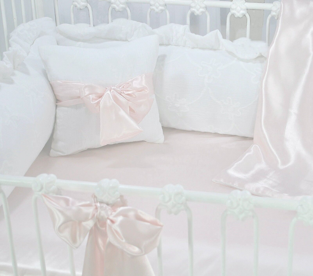 Charlotte Pink Satin Crib Sheet and Bows