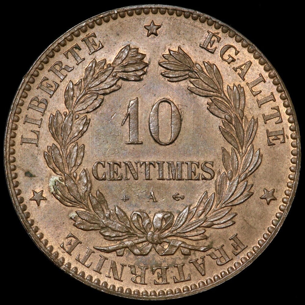 France. 10 Centimes, 1872 A. Paris Mint.
