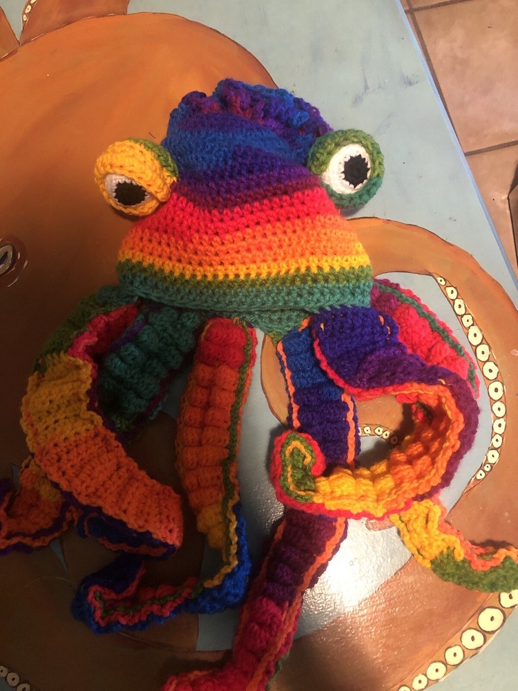 Kraken octopus crocheted hat Bold Multicolored