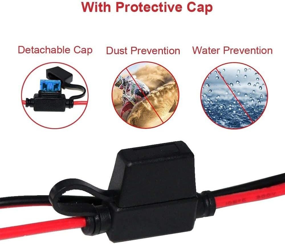 Water-Resistant 6FT Cigarette Lighter Extension Cable with 15A Protective Fuse