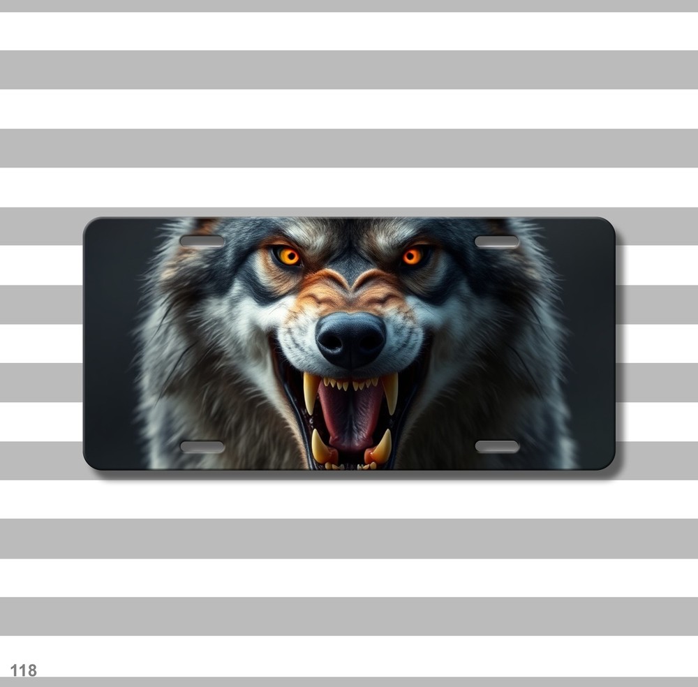 Powerful Wolf License Plate Fierce Expression Optional Text Decorative Plate Spe