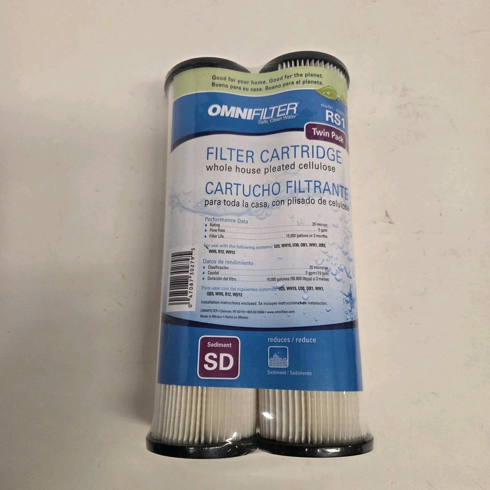 Omnifilter RS1 Twin Pack Filter Cartridges, Whole House, New Sealed