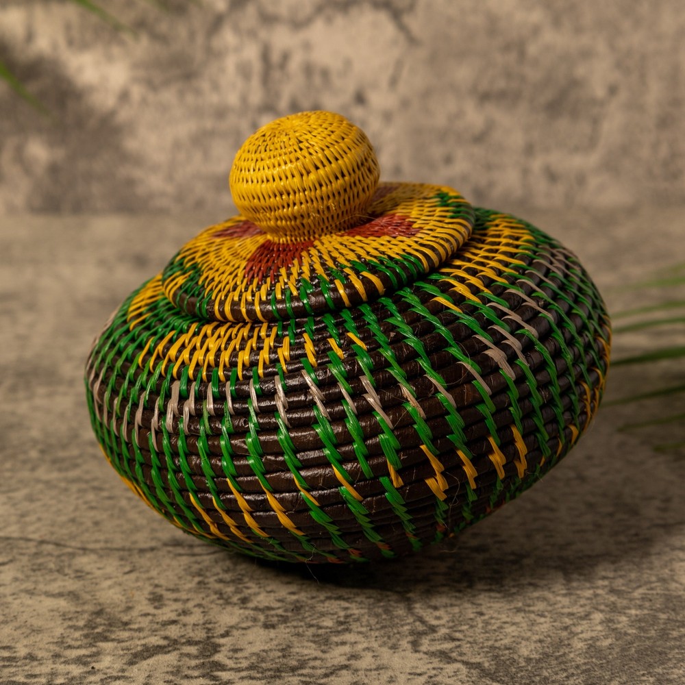 Amazonian Mosaic Rainforest Basket With Top