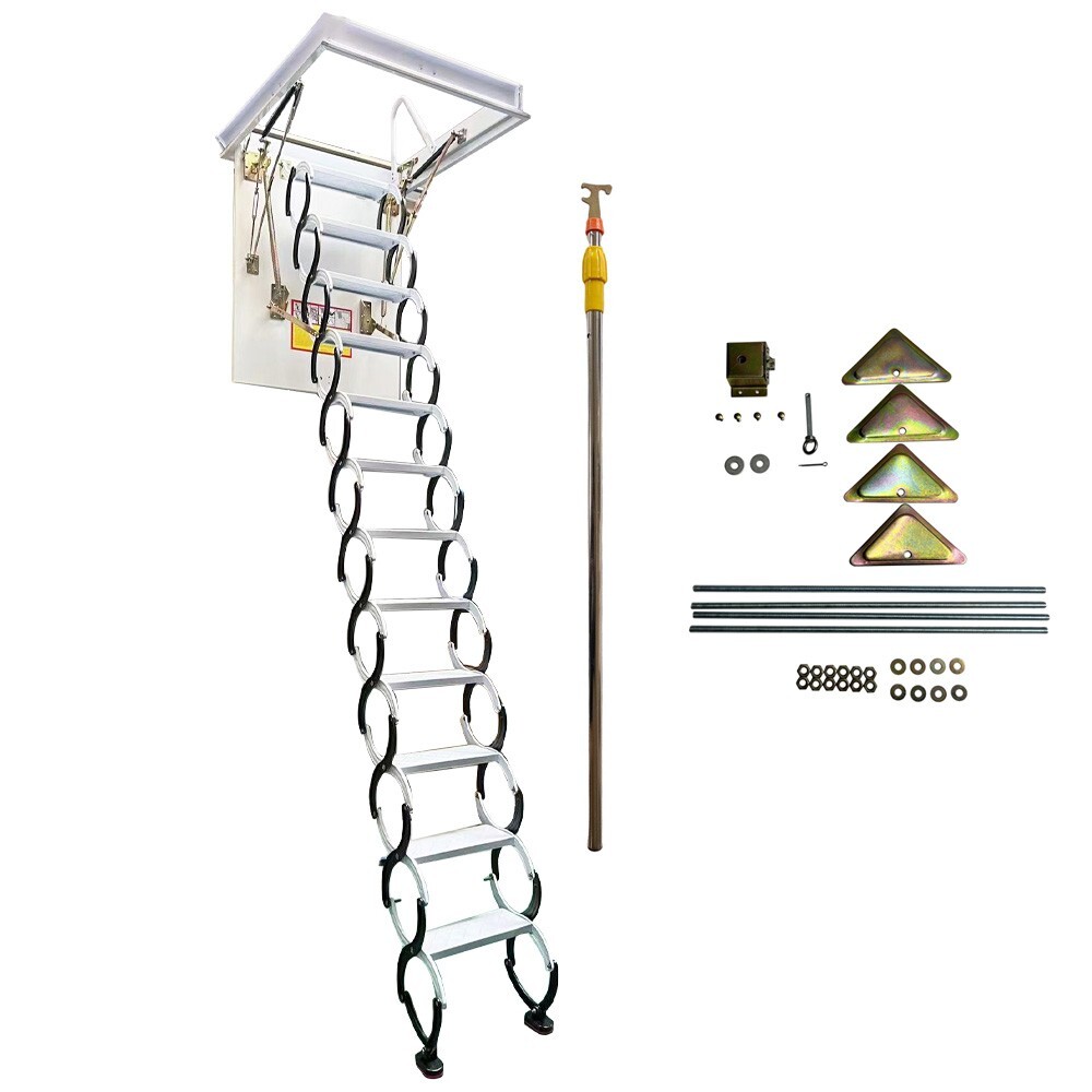 9.84Ft 27.56''x 39.37'' Frame Black+White Attic Pull Down Ceiling Ladder Stairs