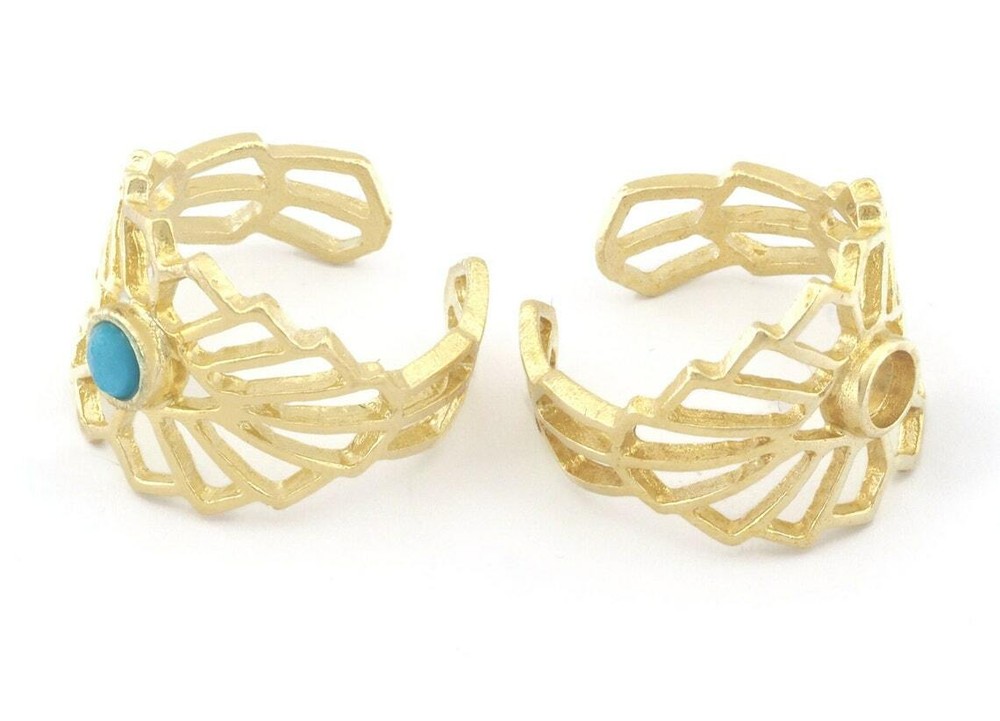 Sun Ethnic Ring Blank Base Adjustable Raw,Antique silver,Shiny silver-gold 4751