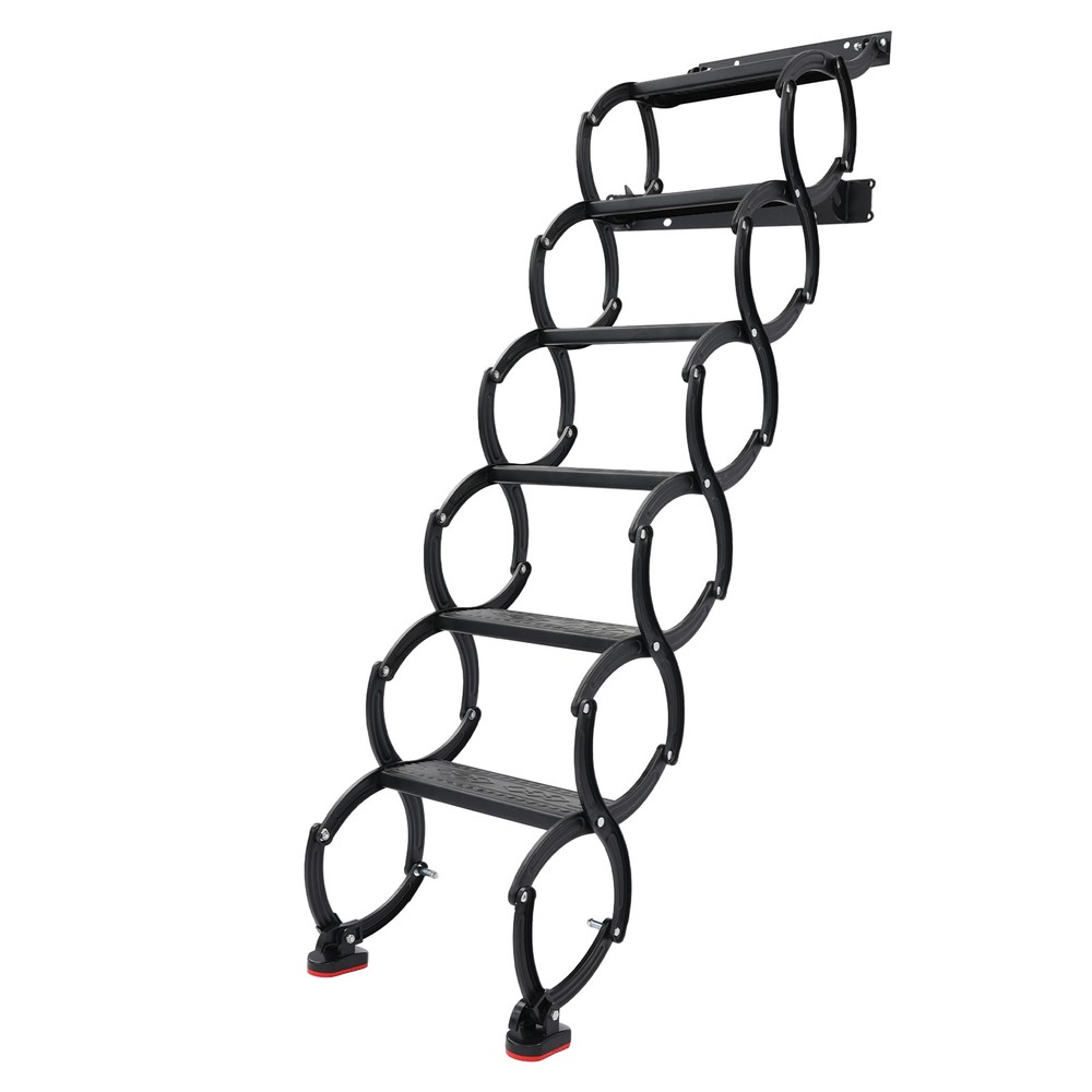 6-Step Wall Mounted Folding Ladder, Black Retractable Telescoping Step Stairs