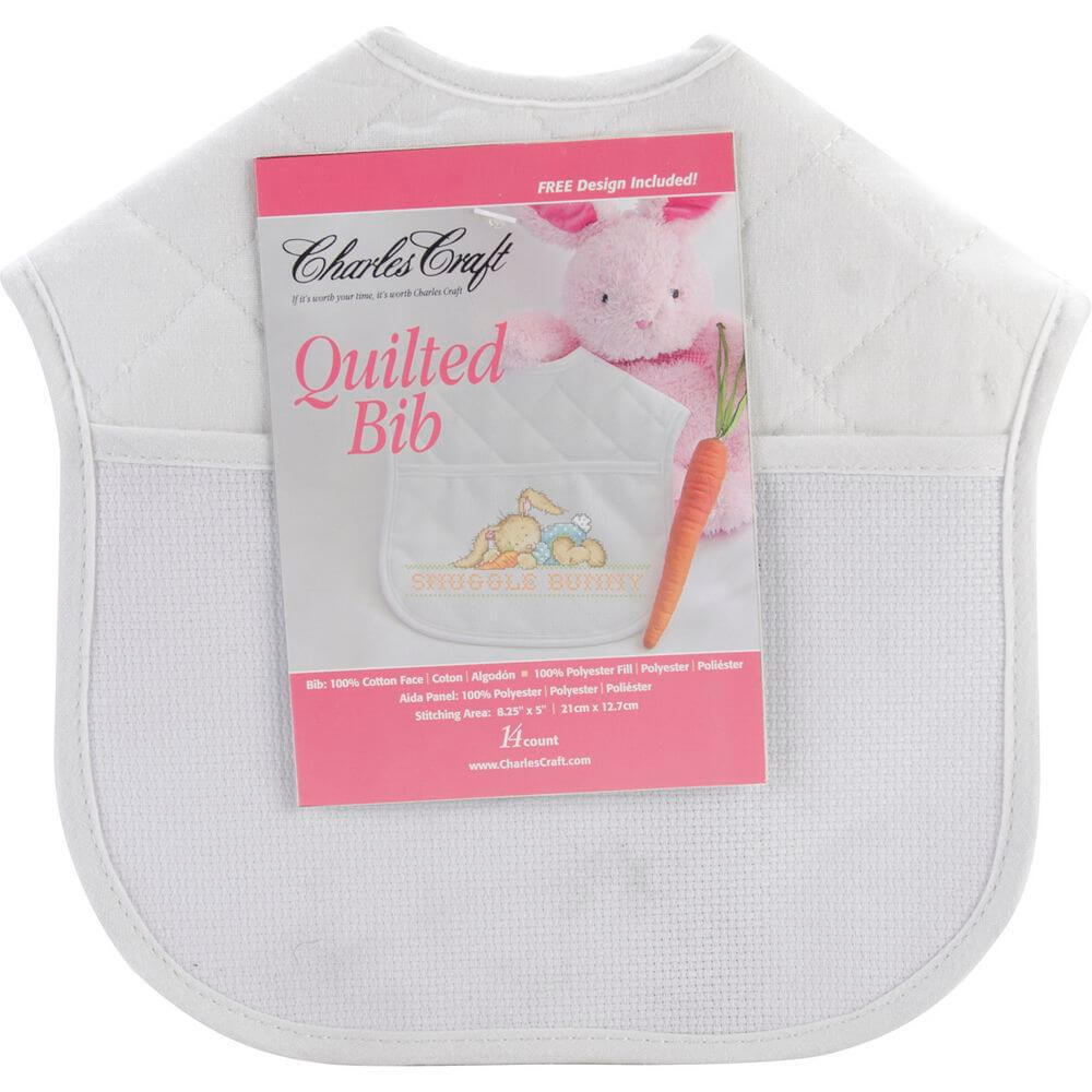 Charles Craft Quilted Baby Bib 14 Count 9"X9"-Solid White