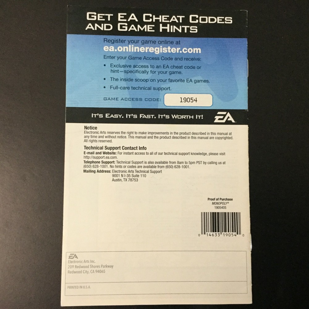 Monopoly Nintendo Wii Instruction Manual Only