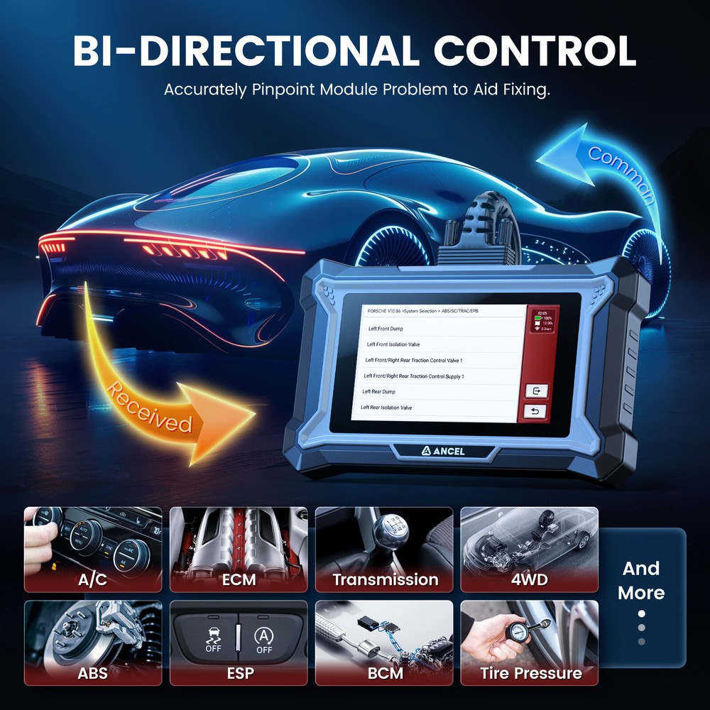 ANCEL Fit for KIA OBD2 Scanner Bi-directional ECU Coding Car Diagnostic Tool US