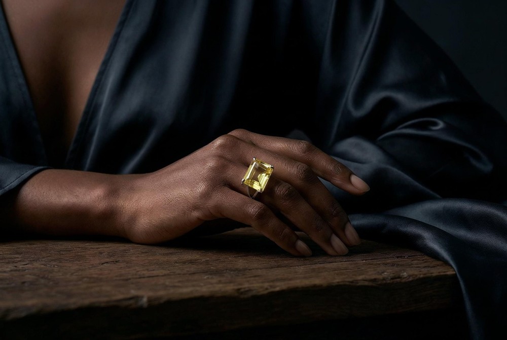 Lemon Quartz Ring Anemone Handmade Gold Filled Rectangle Faceted