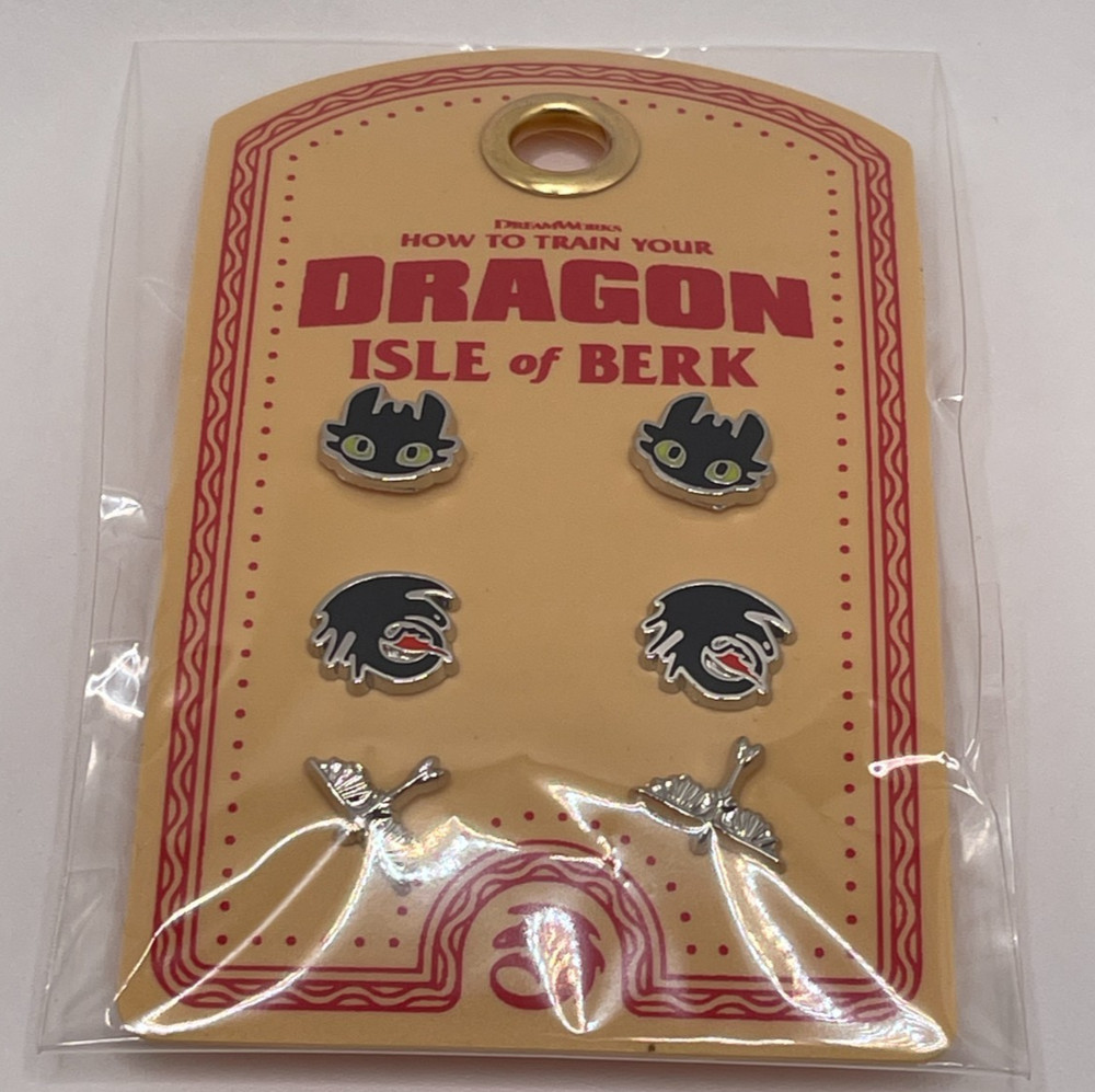 Universal Epic How to Train Your Dragon Toothless Charm Stud Earrings 3 Pack Set