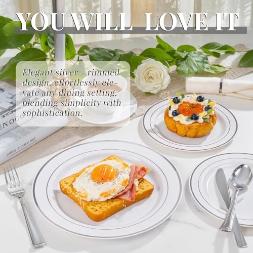350Piece Silver Plastic Dinnerware Set for 50 Guests - 350PCS White and Silver