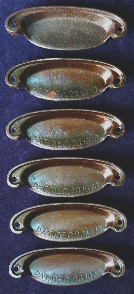Cast Iron Decorated Draw Pull Handle Dated 1873 Set of 6