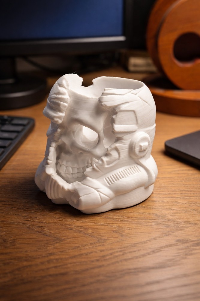 Sci-Fi Skull Helmet Planter - Hand-Finished Resin