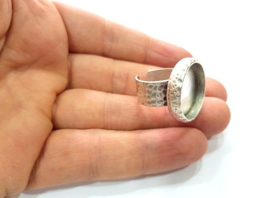 Hammered Ring Blank Setting Base Bezel inlay Backs Cabochon Antiq.Silver G21176