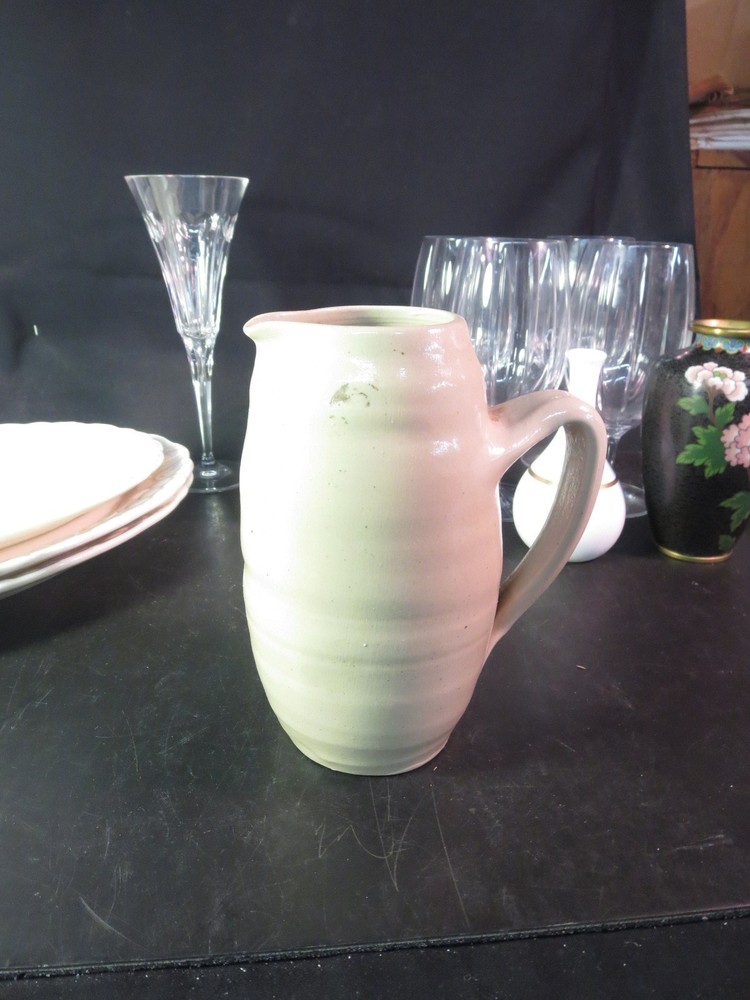 Williamsburg Pottery 7" Pitcher Blue Leaves Decoration