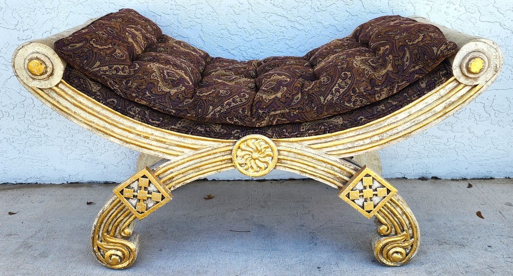 French Empire Gilt Gold Leaf Bench Oversized 48"