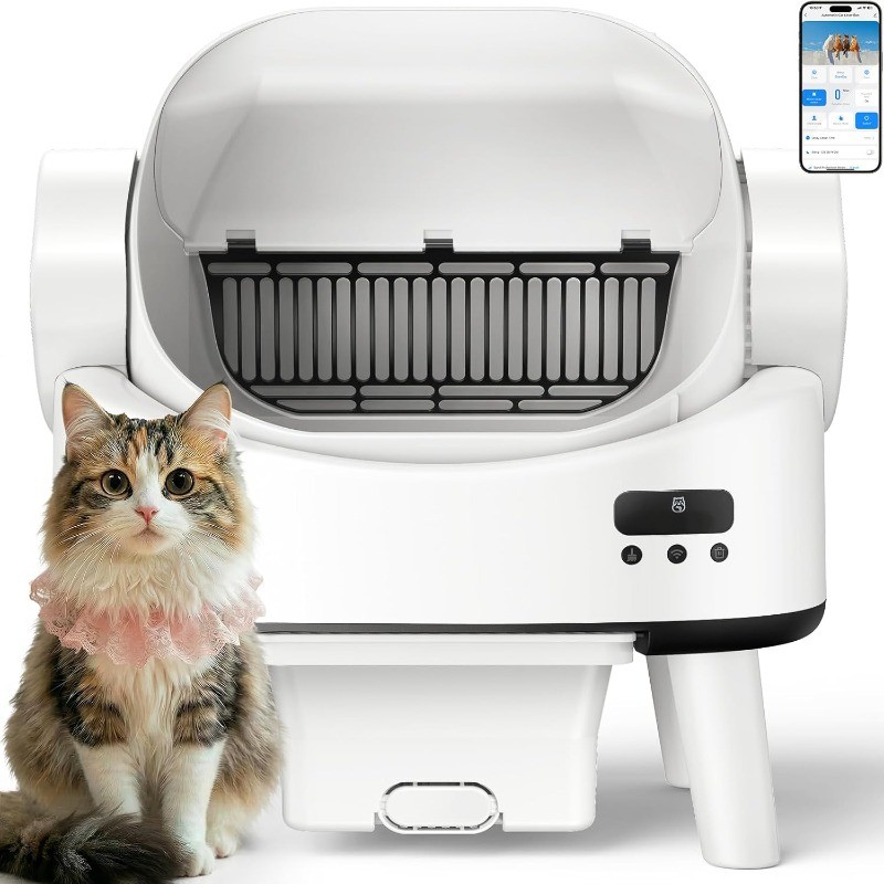 Open-Top Automatic Robot Cat Litter Box Digital Screen Washable Sifter Cat Pedal