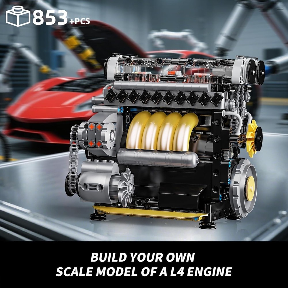 L4 Engine Building Sets for Adults, MOC Inline 4-Cylinder Mini Car Motor Mode...
