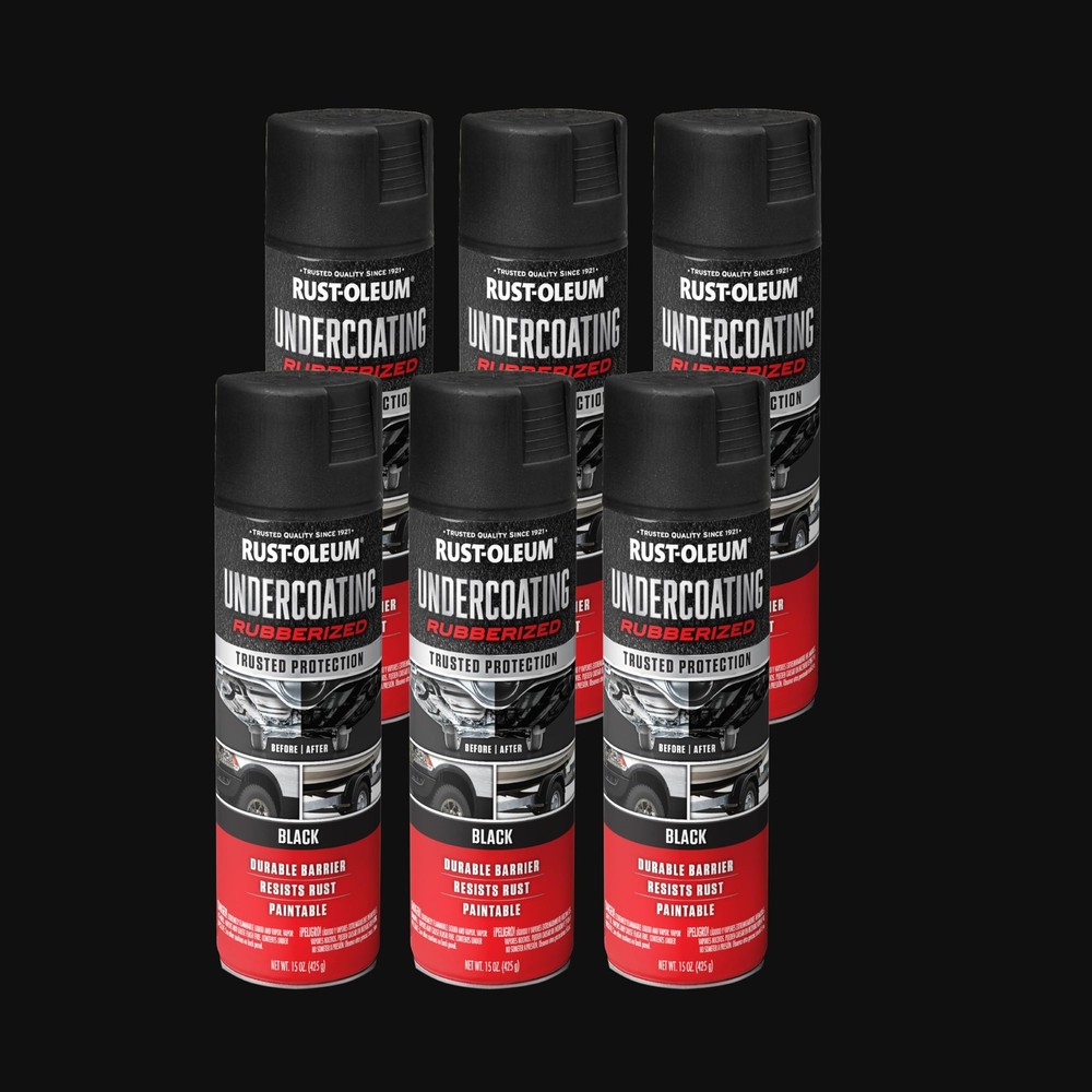 Rubberized Undercoating Spray Black 15oz Stops Rust 6 Pack Protective Coating