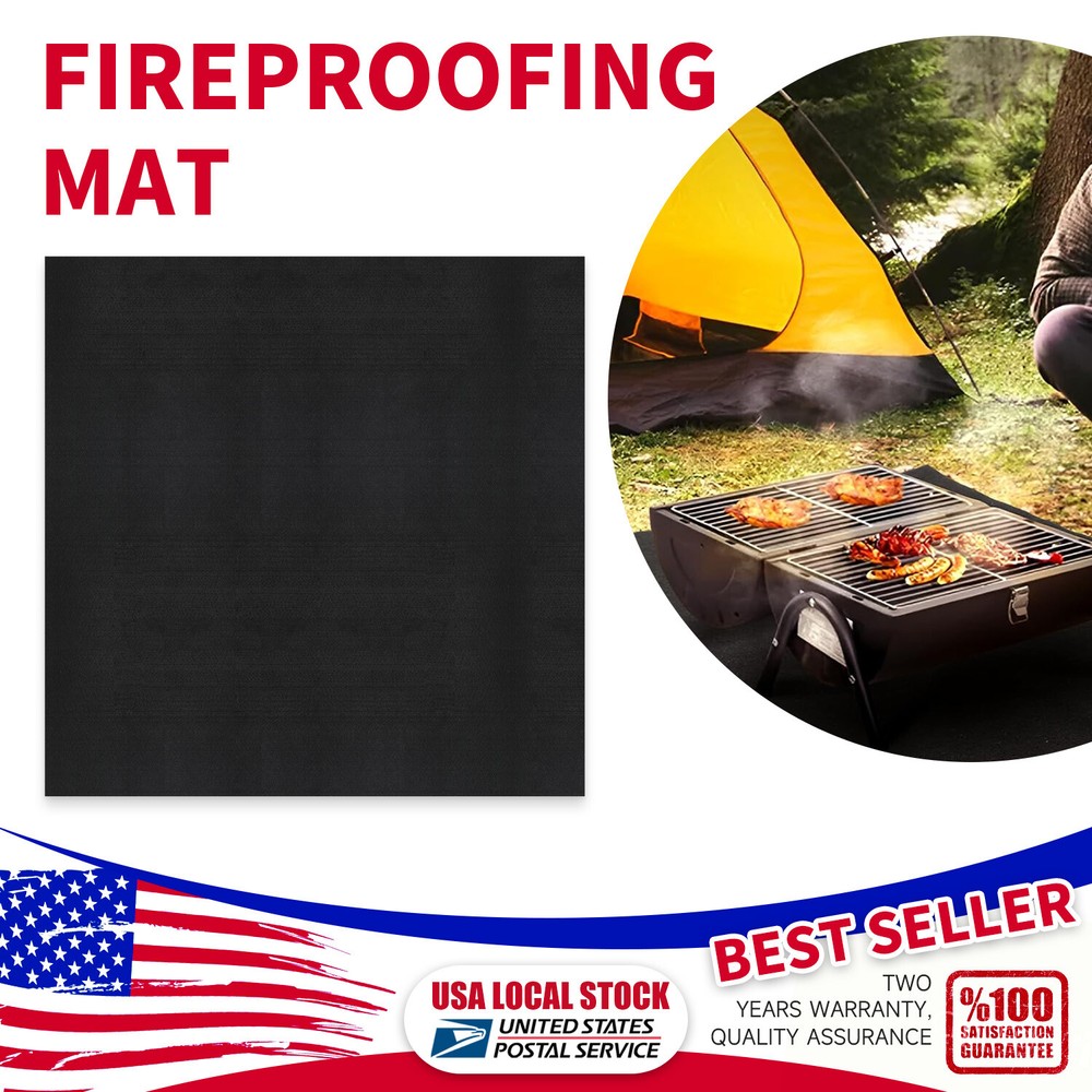 Square Fire Pit Mat, Grilling Fireproof Pad High Temperature-Resistant 40inch