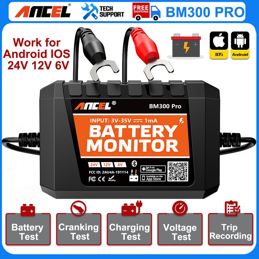 ANCEL BM300 Pro Battery Tester Analyzer 6V 12V 24V  for Android IOS Bluetooth