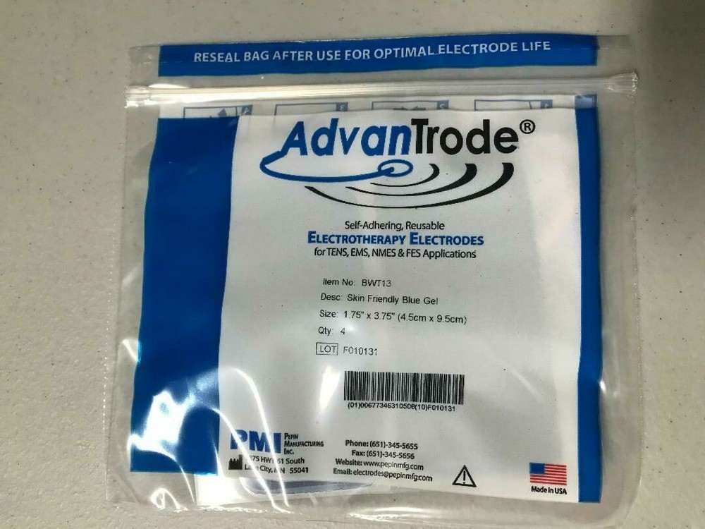 Rectangle Blue Gel Sensitive Skin Electrodes - 4/pack