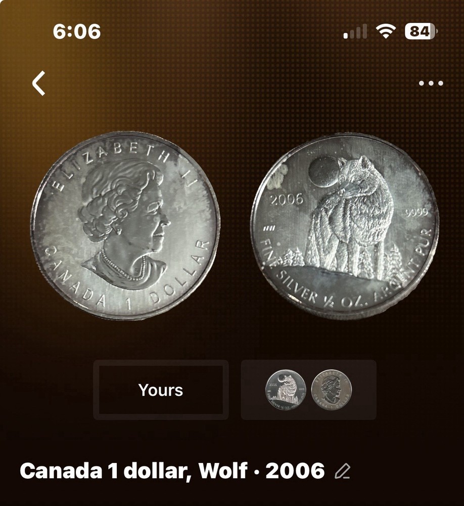 2006 CANADA SILVER $1 DOLLAR...SILVER WOLF