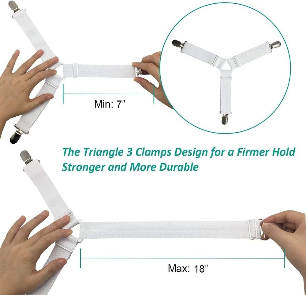 Bed Sheet Holders Straps Heavy Duty Elastic Fasteners for Fitted Sheets