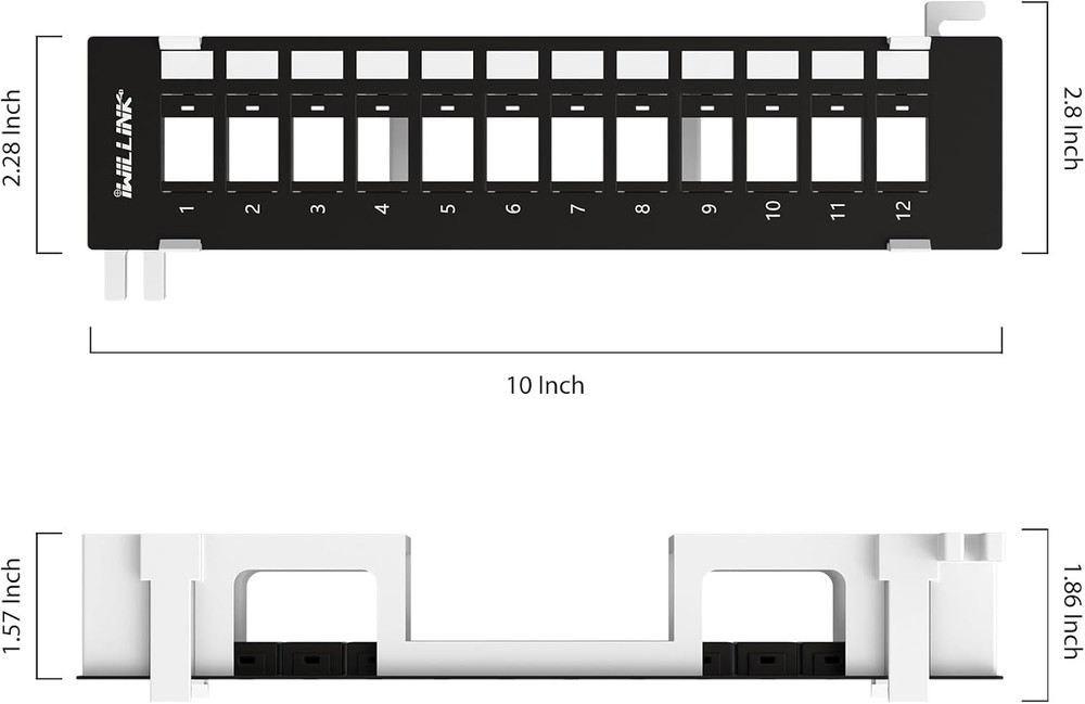 Blank 12-Port Keystone Patch Panel with 89D Wall Mount Bracket, Versatile Vertic