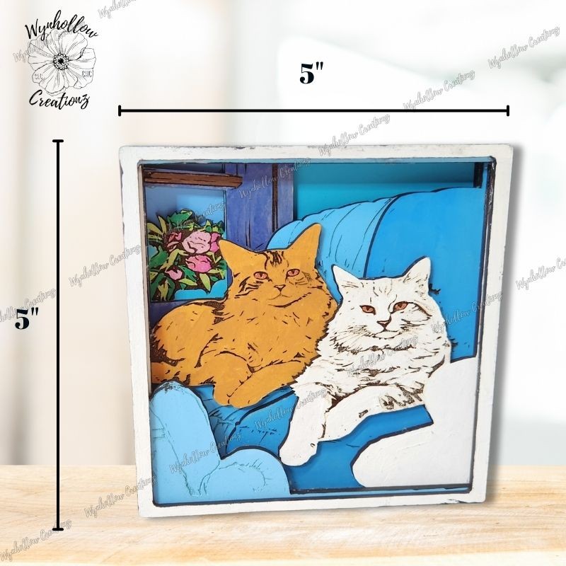 Cats Relaxing At Home Wood Layer