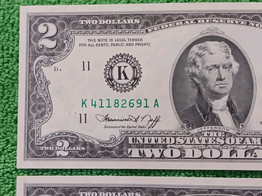 2-Errors-2 Consecutive 1976 $2 Green Seal Federal Reserve Notes-Serial# Shift