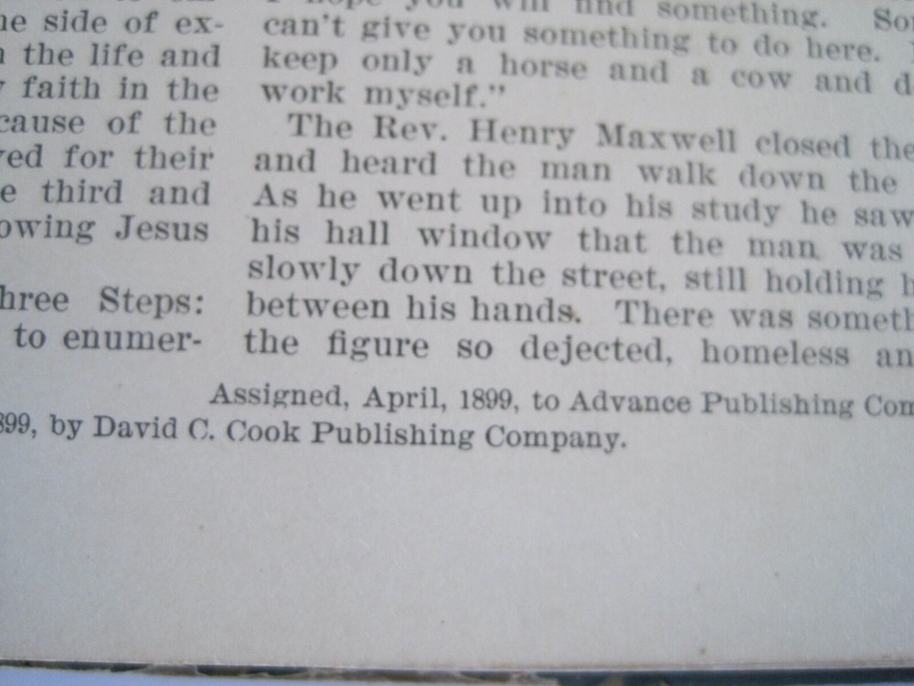 In His Steps By Charles Sheldon 1899 Book